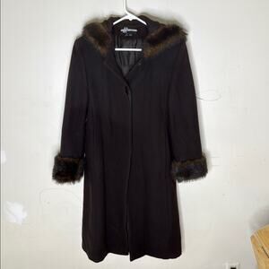 JP Vintage Wool Demi Petite Long Fur Trimmed Hood Coat Size 4DP